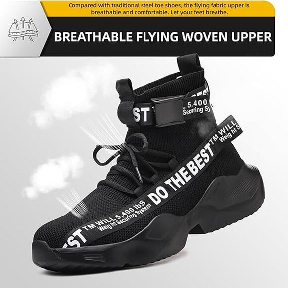 Furuian Mens Size 9.5 Black Sneakers Steel Toe Lace Up Construction Work Shoes main image 4